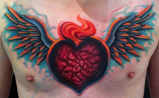 Tattoos - Flaming heart with wings - 52594